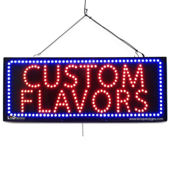 "CUSTOM FLAVORS " Large LED Smoke Shop Window Sign