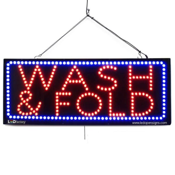 "WASH & FOLD" Large LED Window Laundry Sign