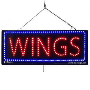 "WINGS" Large LED Fast Food Restaurant Window Sign
