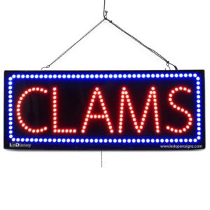 "CLAMS " Large LED Seafood Restaurant Window Sign