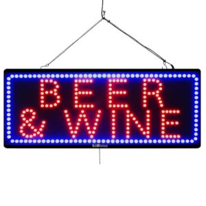 "BEER & WINE " Large LED Sports Bar Window Sign