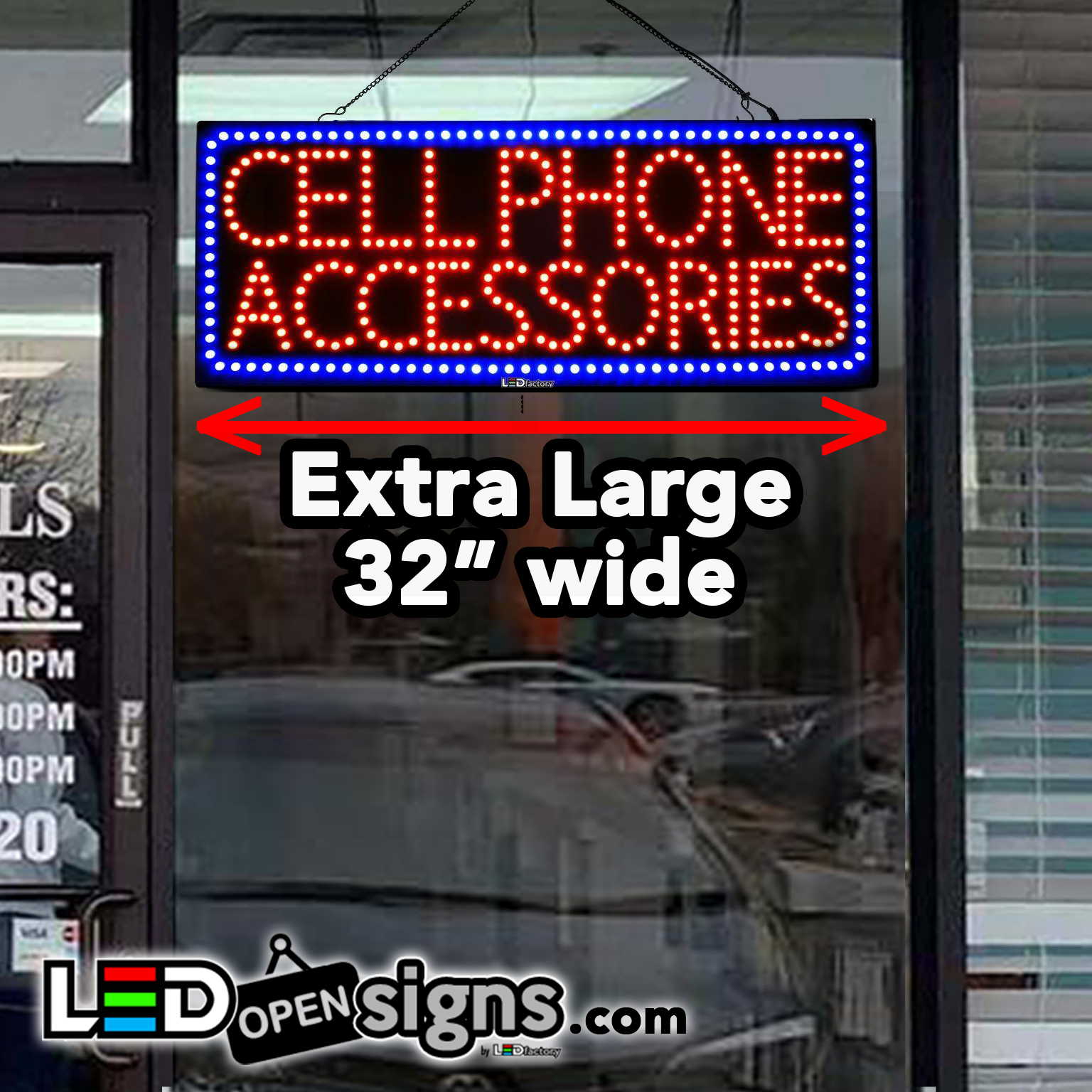 CELLPHONE ACCESSORIES” Large LED Phone Shop Window Sign – Led Open Signs