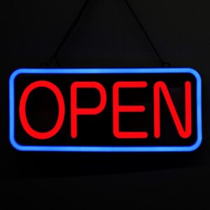 LED Open Sign with Remote Control, Red and Blue Color Combination, Rectangular Shape